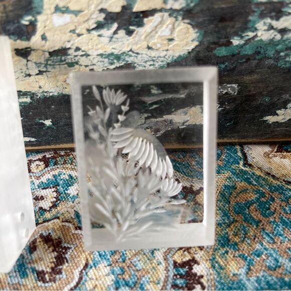 Vintage Reverse Carved Etched Small 2 Inch Lucite Sculpture  Vintage Lucite Reverse Carved paperweight 2 pcs small signed